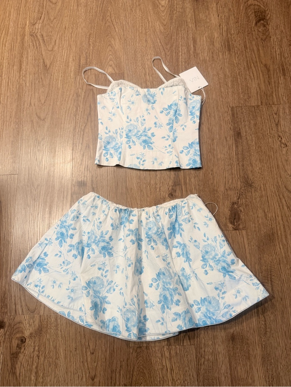 Nia Fremont Top Corset & Matching Blue Floral Mini Skirt Set Size S NWT - Picture 6 of 8